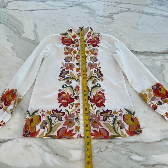 ETRO WHITE FLORAL COTTON TOP SIZE IT 46 / US 10 - Picture 13 of 17